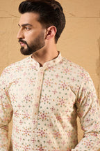Off White Silk Blend Embroidered Mandarin Collar Straight Kurta MKU1130