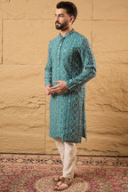 Blue Silk Embroidered Mandarin Collar Straight Kurta MKU1132
