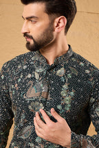 Green Georgette Embroidered Mandarin Collar Straight Kurta MKU1133