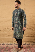 Green Georgette Embroidered Mandarin Collar Straight Kurta MKU1133