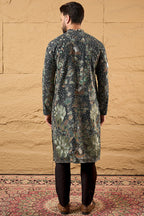 Green Georgette Embroidered Mandarin Collar Straight Kurta MKU1133