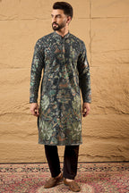 Green Georgette Embroidered Mandarin Collar Straight Kurta MKU1133
