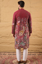 Red Georgette Embroidered Mandarin Collar Straight Kurta MKU1134