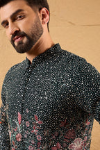 Green Georgette Embroidered Mandarin Collar Straight Kurta MKU1135