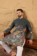 Green Georgette Embroidered Mandarin Collar Straight Kurta MKU1135