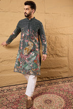 Green Georgette Embroidered Mandarin Collar Straight Kurta MKU1135
