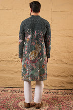 Green Georgette Embroidered Mandarin Collar Straight Kurta MKU1135