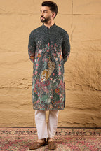 Green Georgette Embroidered Mandarin Collar Straight Kurta MKU1135