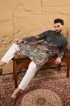 Green Georgette Embroidered Mandarin Collar Straight Kurta MKU1135