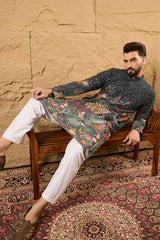 Green Georgette Embroidered Mandarin Collar Straight Kurta MKU1135