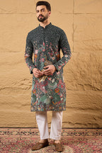 Green Georgette Embroidered Mandarin Collar Straight Kurta MKU1135