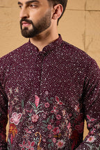 Purple Georgette Embroidered Mandarin Collar Straight Kurta MKU1136