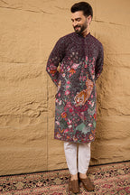 Purple Georgette Embroidered Mandarin Collar Straight Kurta MKU1136