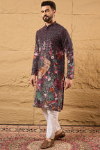Purple Georgette Embroidered Mandarin Collar Straight Kurta MKU1136