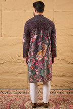 Purple Georgette Embroidered Mandarin Collar Straight Kurta MKU1136