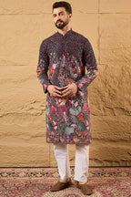 Purple Georgette Embroidered Mandarin Collar Straight Kurta MKU1136