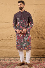 Purple Georgette Embroidered Mandarin Collar Straight Kurta MKU1136