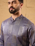 Men Purple Silk Blend Solid Embroidered Straight Kurta-MKU1137