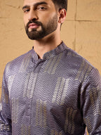 Men Purple Silk Blend Solid Embroidered Straight Kurta-MKU1137