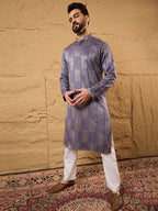 Men Purple Silk Blend Solid Embroidered Straight Kurta-MKU1137