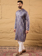 Men Purple Silk Blend Solid Embroidered Straight Kurta-MKU1137