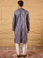 Men Purple Silk Blend Solid Embroidered Straight Kurta-MKU1137