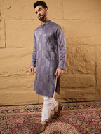 Men Purple Silk Blend Solid Embroidered Straight Kurta-MKU1137