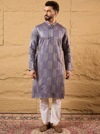 Men Purple Silk Blend Solid Embroidered Straight Kurta-MKU1137