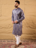 Men Purple Silk Blend Solid Embroidered Straight Kurta-MKU1137