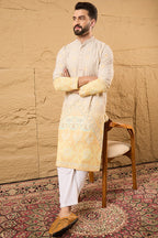 Yellow Ethnic Motif Embroidered Chikankari Straight Kurta HMKU1138