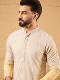 Men Yellow Viscose Rayon Ethnic Motifs Embroidered Straight Kurta-MKU1138