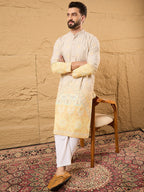 Men Yellow Viscose Rayon Ethnic Motifs Embroidered Straight Kurta-MKU1138