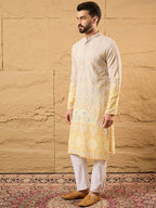 Men Yellow Viscose Rayon Ethnic Motifs Embroidered Straight Kurta-MKU1138