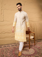 Men Yellow Viscose Rayon Ethnic Motifs Embroidered Straight Kurta-MKU1138