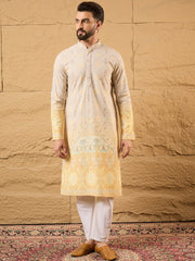 Men Yellow Viscose Rayon Ethnic Motifs Embroidered Straight Kurta-MKU1138