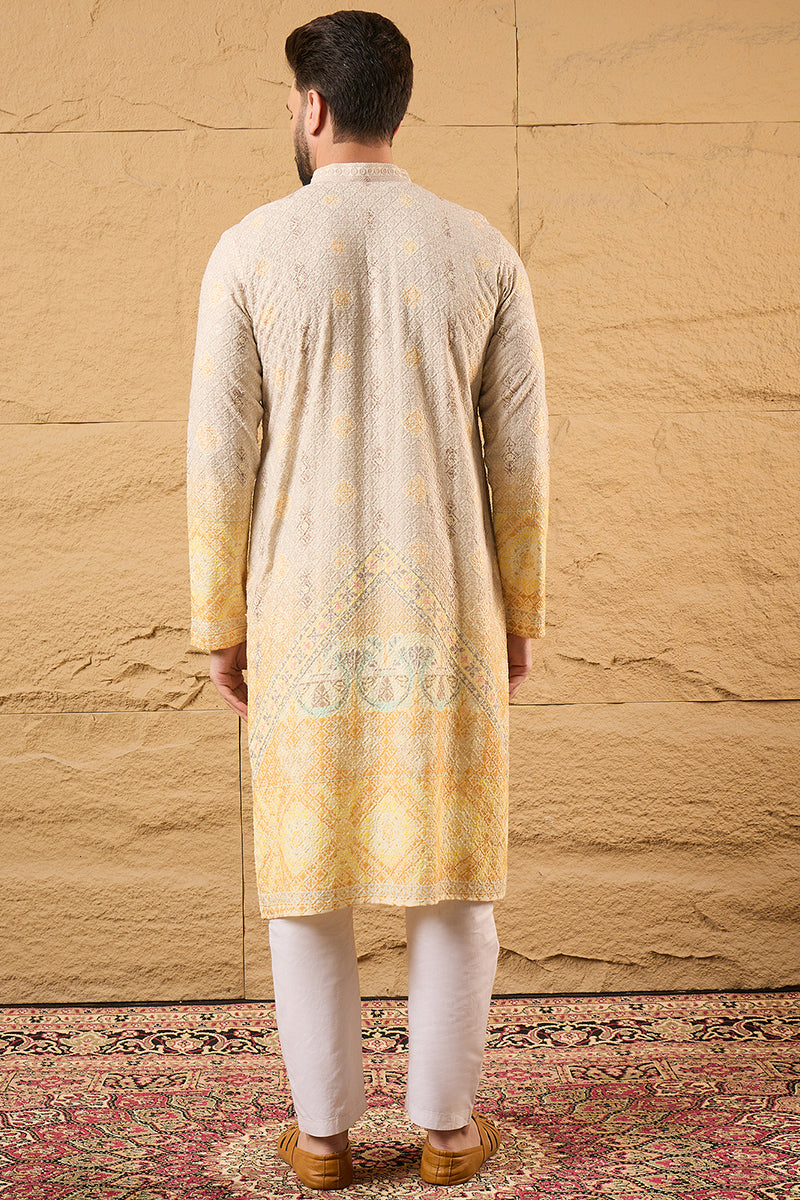 Yellow Ethnic Motif Embroidered Chikankari Straight Kurta HMKU1138