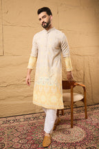 Yellow Ethnic Motif Embroidered Chikankari Straight Kurta HMKU1138