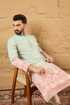Teal Ethnic Motif Embroidered Chikankari Straight Kurta HMKU1139