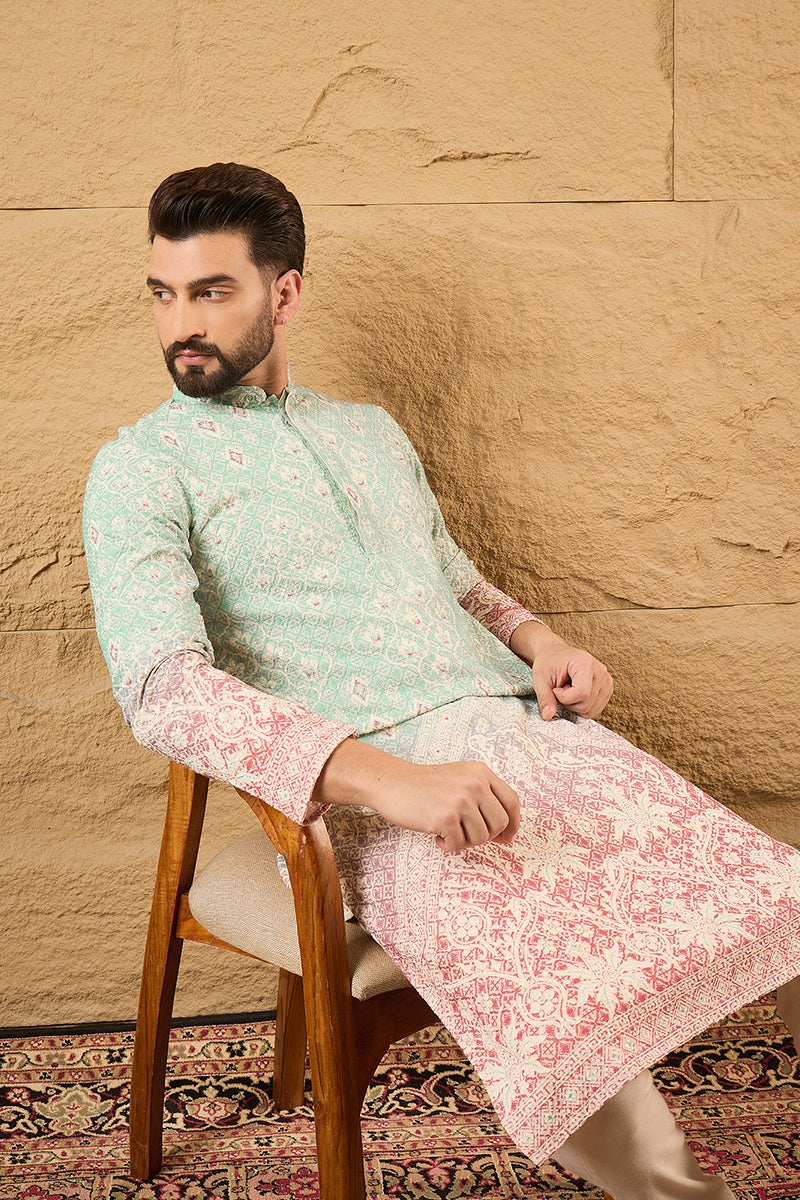 Teal Ethnic Motif Embroidered Chikankari Straight Kurta HMKU1139
