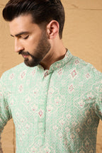 Teal Ethnic Motif Embroidered Chikankari Straight Kurta HMKU1139