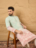 Men Teal Viscose Rayon Ethnic Motifs Embroidered Straight Kurta-MKU1139