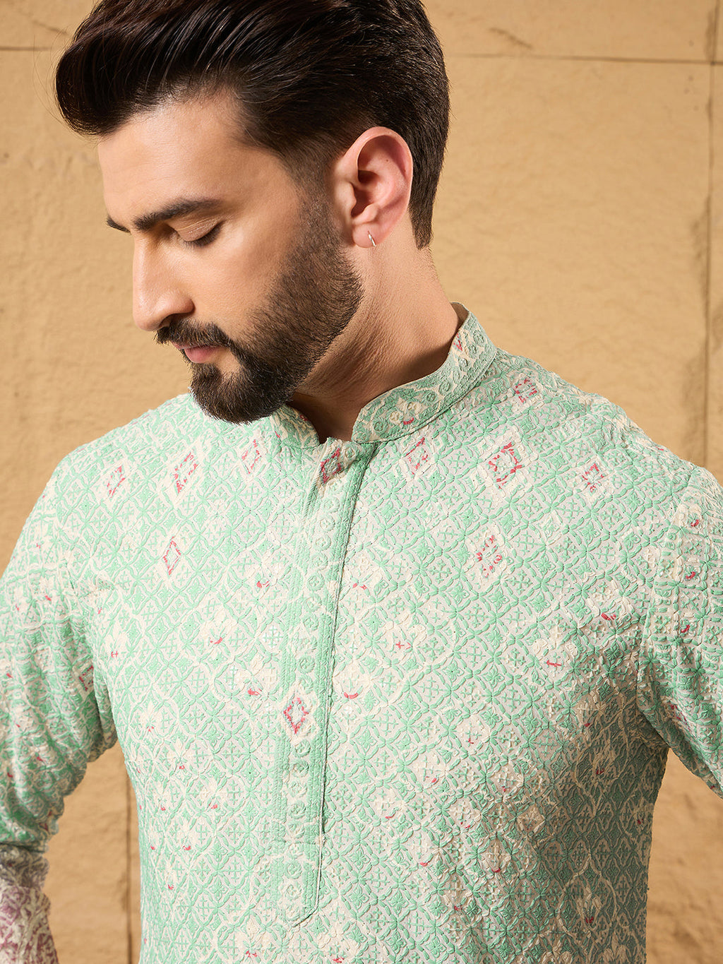 Men Teal Viscose Rayon Ethnic Motifs Embroidered Straight Kurta-MKU1139