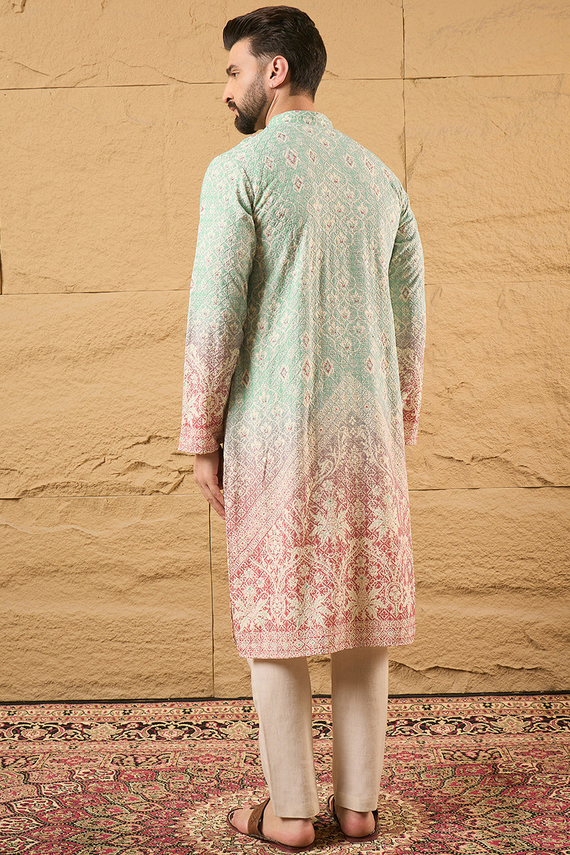Teal Ethnic Motif Embroidered Chikankari Straight Kurta HMKU1139