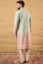 Teal Ethnic Motif Embroidered Chikankari Straight Kurta HMKU1139