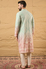 Teal Ethnic Motif Embroidered Chikankari Straight Kurta HMKU1139