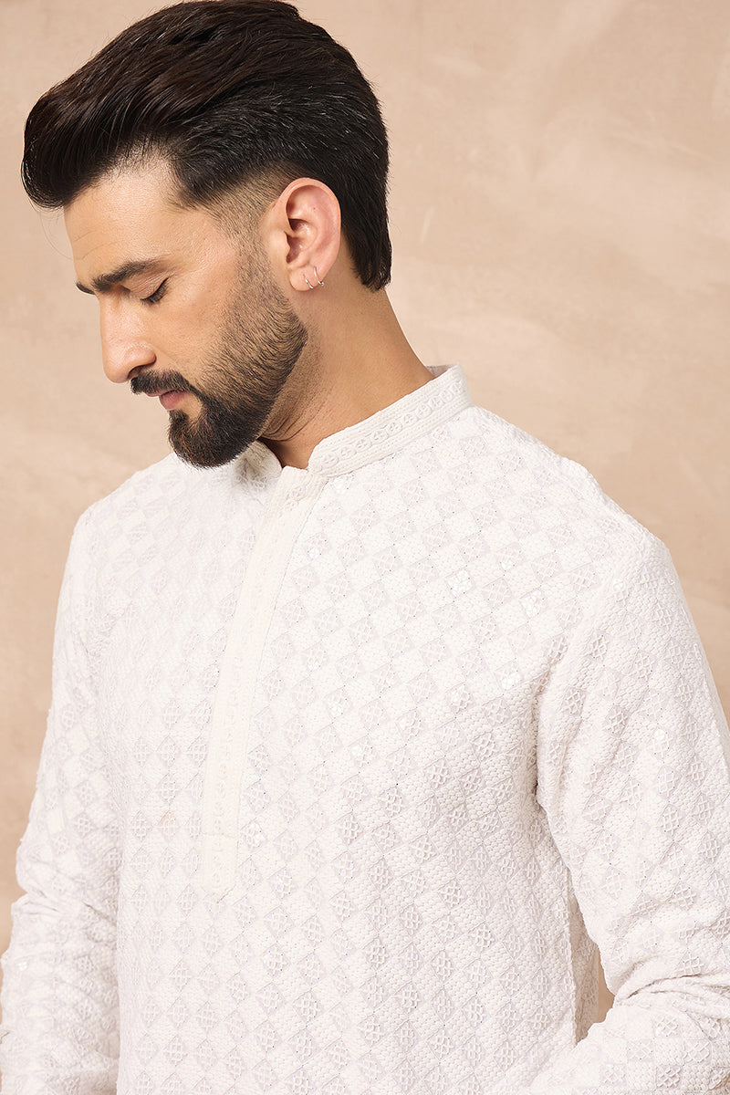 White Viscose Rayon Solid Embroidered Straight Kurta HOPMKU1140