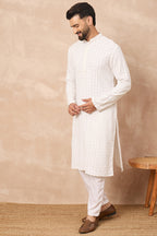 White Viscose Rayon Solid Embroidered Straight Kurta HOPMKU1140