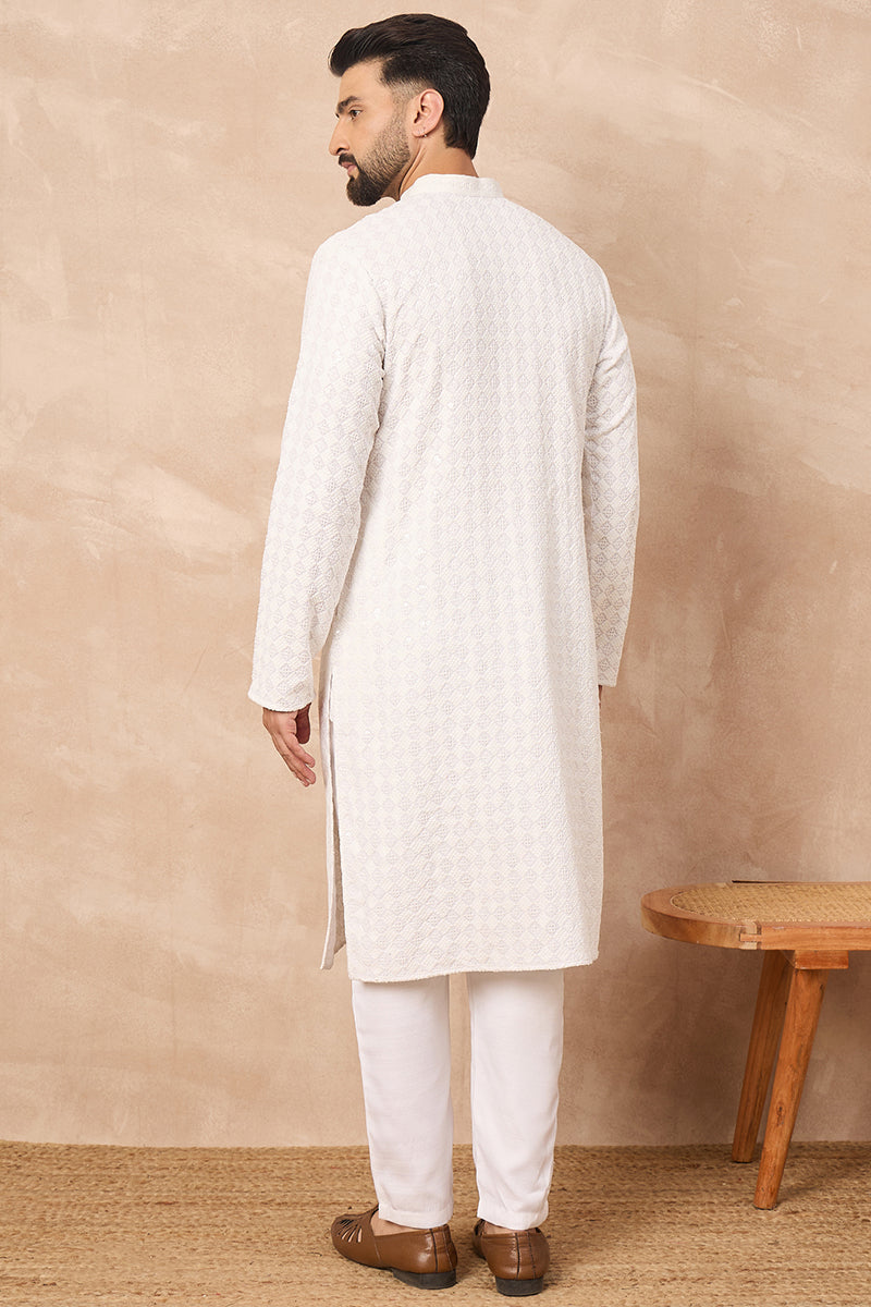 White Viscose Rayon Solid Embroidered Straight Kurta HOPMKU1140
