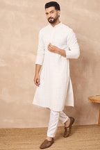 White Viscose Rayon Solid Embroidered Straight Kurta HOPMKU1140