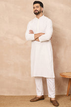 White Viscose Rayon Solid Embroidered Straight Kurta HOPMKU1140
